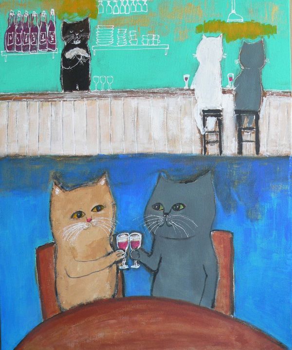 ワインで 乾杯する ネコ