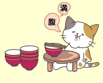 ラーメン食べて満腹の猫