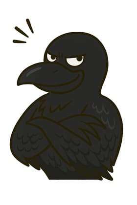 いたずらに成功し、ニヤリと改心の笑みを浮かべるカラス