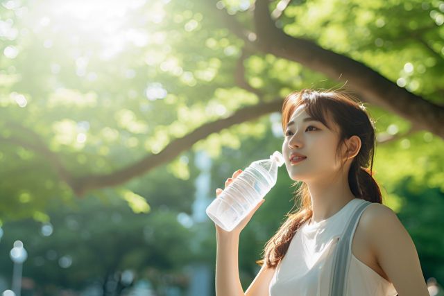 スポーツドリンクを飲む女性