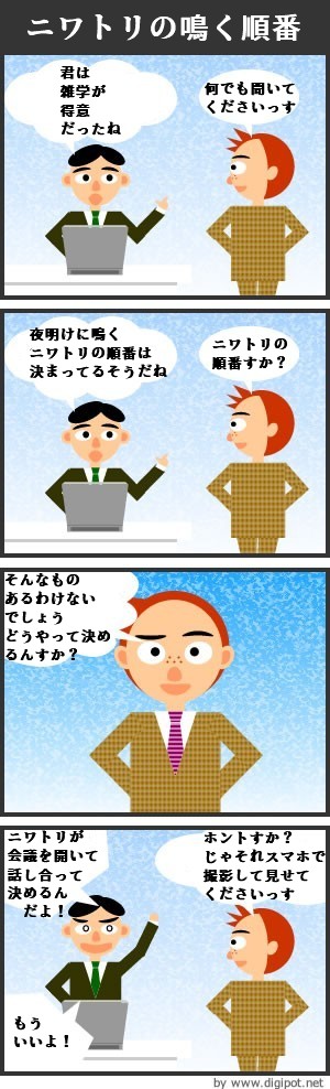 ニワトリの鳴く順番 - 4コマ漫画