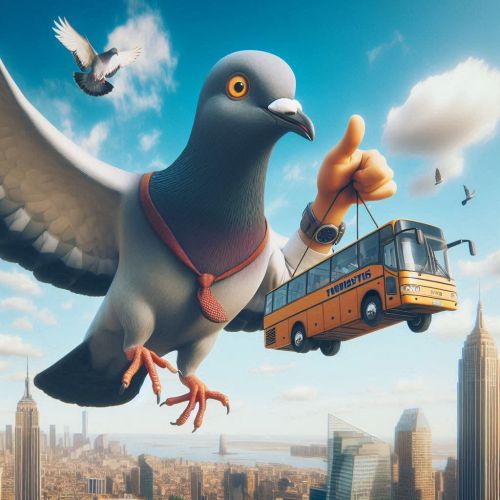 バスをつかんで空を飛ぶ鳩